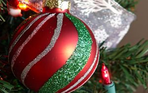 Preview wallpaper christmas toys, ball, needle, close-up, holiday