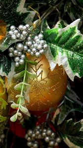 Preview wallpaper christmas toys, ball, ribbon, grapes, leaf