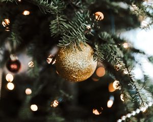 Preview wallpaper christmas tree, ball, decoration, golden, new year, christmas