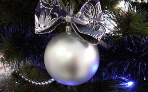 Preview wallpaper christmas tree, christmas decorations, ball, ribbon, tinsel