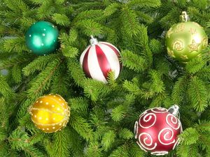 Preview wallpaper christmas tree, christmas decorations, balloons, different, holiday, new year