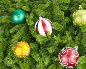 Preview wallpaper christmas tree, christmas decorations, balloons, different, holiday, new year