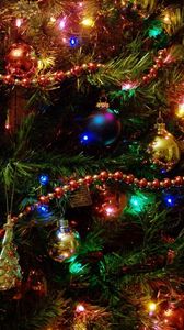 Preview wallpaper christmas tree, christmas decorations, garlands, ornaments, new year, holiday, mood