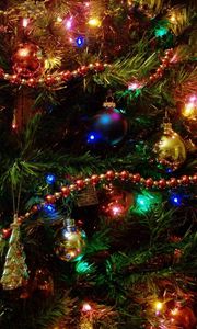 Preview wallpaper christmas tree, christmas decorations, garlands, ornaments, new year, holiday, mood