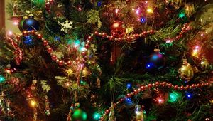 Preview wallpaper christmas tree, christmas decorations, garlands, ornaments, new year, holiday, mood