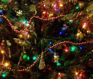 Preview wallpaper christmas tree, christmas decorations, garlands, ornaments, new year, holiday, mood