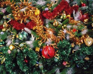 Preview wallpaper christmas tree, christmas decorations, tinsel, holiday, new year, mood