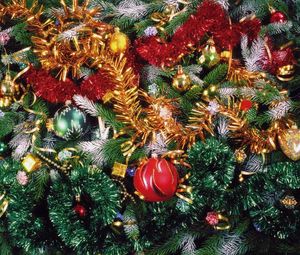 Preview wallpaper christmas tree, christmas decorations, tinsel, holiday, new year, mood
