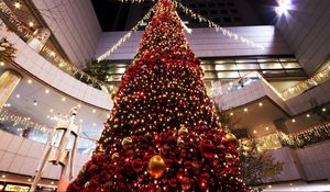 Preview wallpaper christmas tree, christmas, holiday, toys, shopping center, hall
