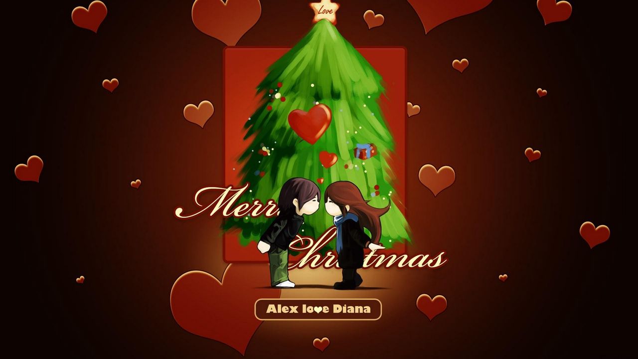 Wallpaper christmas tree, christmas wishes, couple, heart, kiss, mood, love