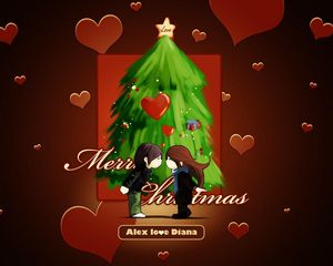 Preview wallpaper christmas tree, christmas wishes, couple, heart, kiss, mood, love