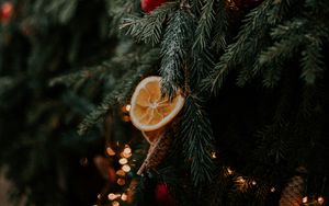 Preview wallpaper christmas tree, cones, orange, decorations, garlands, new year, christmas