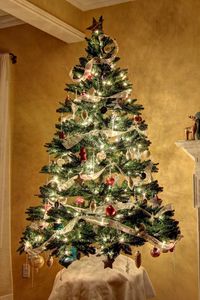 Preview wallpaper christmas tree, decoration, lodgings, mirror, fireplace, candles