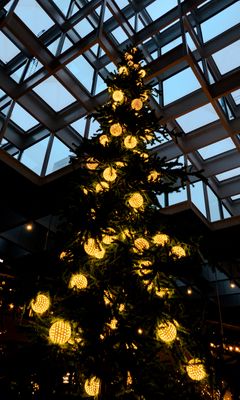 240x400 Wallpaper christmas tree, decorations, new year, christmas, building, roof