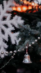 Preview wallpaper christmas tree, garland, bell, decoration, christmas, new year