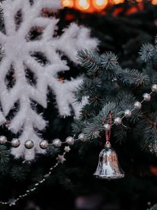 Preview wallpaper christmas tree, garland, bell, decoration, christmas, new year