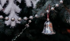 Preview wallpaper christmas tree, garland, bell, decoration, christmas, new year