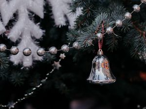 Preview wallpaper christmas tree, garland, bell, decoration, christmas, new year