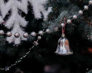 Preview wallpaper christmas tree, garland, bell, decoration, christmas, new year