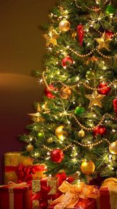 Preview wallpaper christmas tree, garland, gifts, decorations, holiday, new yea