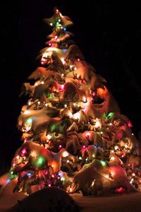 Preview wallpaper christmas tree, garland, snow, street, holiday, christmas, night