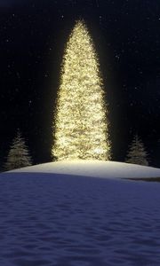 Preview wallpaper christmas tree, garlands, forest, sky, stars, snow