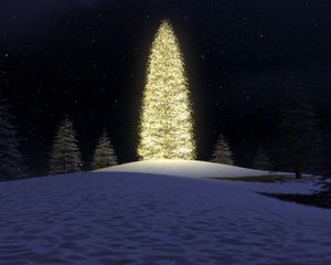 Preview wallpaper christmas tree, garlands, forest, sky, stars, snow