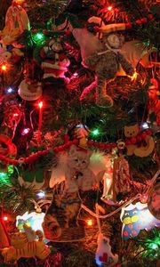 Preview wallpaper christmas tree, garlands, ornaments, toys, cat, new year, celebration