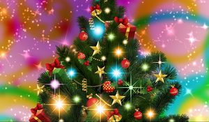 Preview wallpaper christmas tree, garlands, stars, radiance, holiday