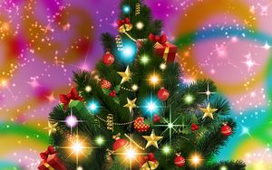 Preview wallpaper christmas tree, garlands, stars, radiance, holiday