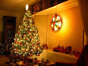Preview wallpaper christmas tree, gifts, garlands, ornaments, toys, home, holiday, christmas, new year