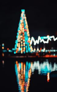 Preview wallpaper christmas tree, glare, bokeh, lighting, new year, christmas
