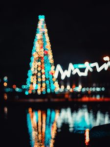 Preview wallpaper christmas tree, glare, bokeh, lighting, new year, christmas