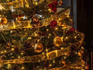 Preview wallpaper christmas tree, new year, decorations, balls, gold, red, holiday