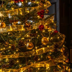 Preview wallpaper christmas tree, new year, decorations, balls, gold, red, holiday