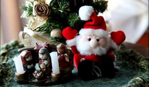 Preview wallpaper christmas tree, santa claus, candles, toys, stand
