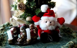 Preview wallpaper christmas tree, santa claus, candles, toys, stand