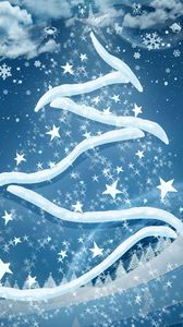 Preview wallpaper christmas tree, snowflakes, stars, clouds, planets, zodiac signs