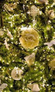 Preview wallpaper christmas trees, ornaments, garland, snowflakes, holiday