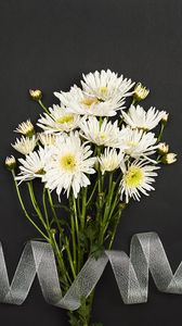 Preview wallpaper chrysanthemum, flowers, bouquet, ribbon, white