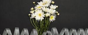 Preview wallpaper chrysanthemum, flowers, bouquet, ribbon, white