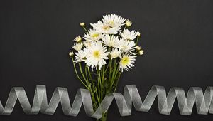 Preview wallpaper chrysanthemum, flowers, bouquet, ribbon, white