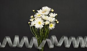 Preview wallpaper chrysanthemum, flowers, bouquet, ribbon, white