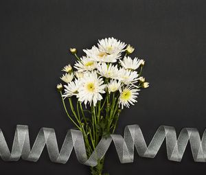 Preview wallpaper chrysanthemum, flowers, bouquet, ribbon, white