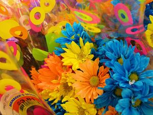 Preview wallpaper chrysanthemum, flowers, bouquets, packaging, colorful, bright