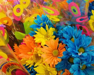 Preview wallpaper chrysanthemum, flowers, bouquets, packaging, colorful, bright