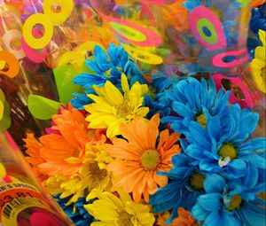 Preview wallpaper chrysanthemum, flowers, bouquets, packaging, colorful, bright