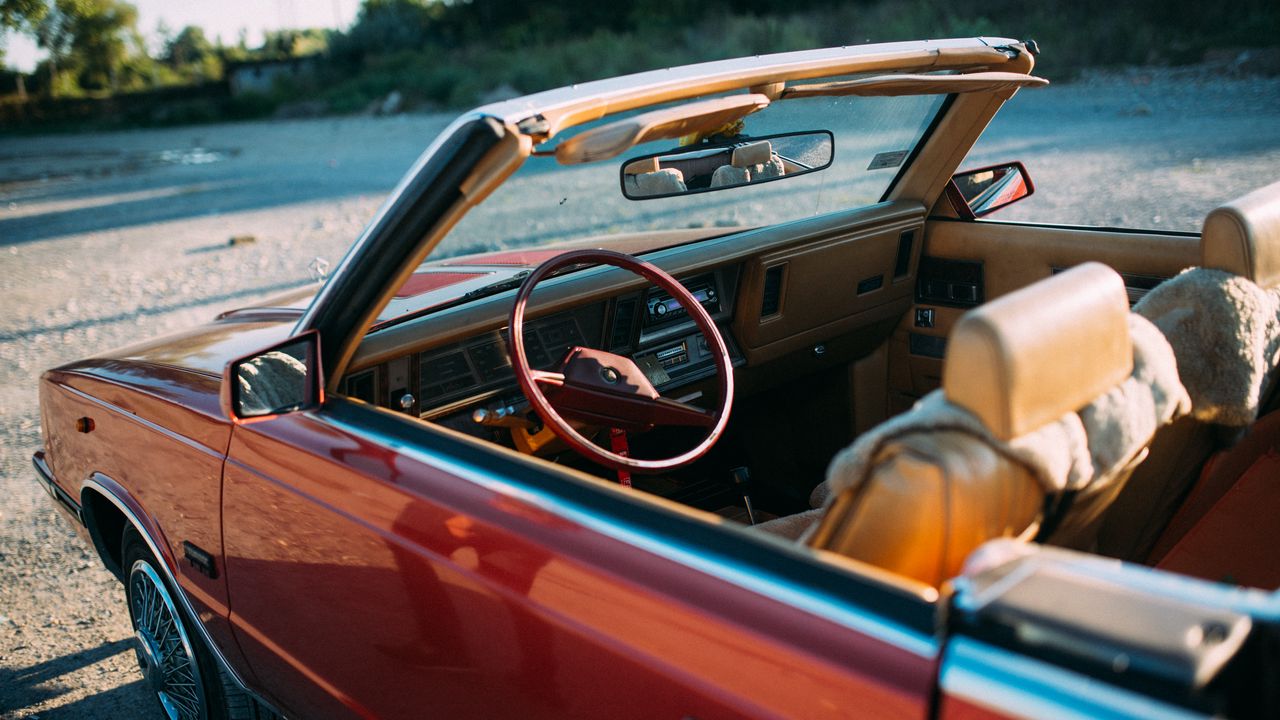 Wallpaper chrysler, car, red, steering wheel, salon, retro