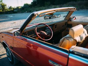 Preview wallpaper chrysler, car, red, steering wheel, salon, retro