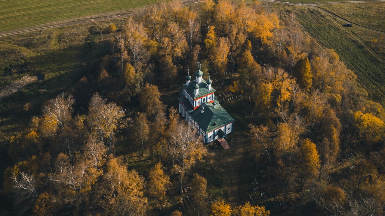 Wallpaper church, building, aerial view, trees, landscape